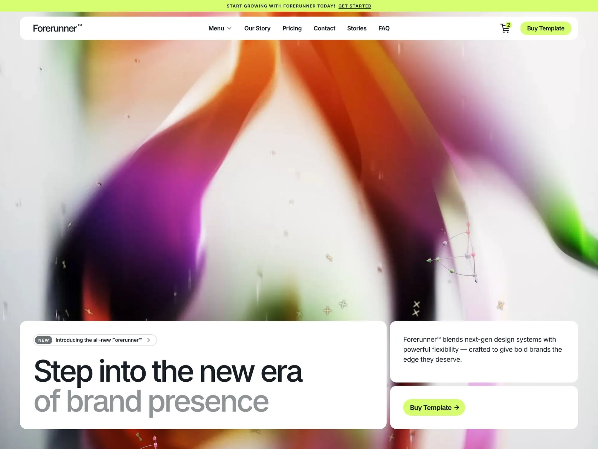 Forerunner template homepage with colorful abstract hero
